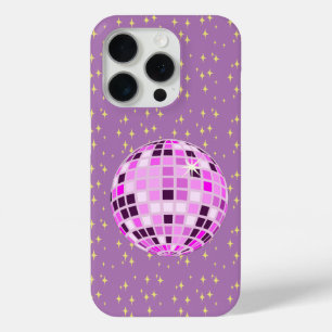 Moderne Roze Retro Disco Ball Paarse iPhone 15 Pro Case