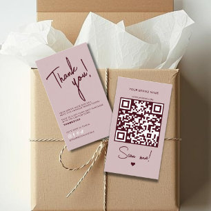 Moderne roze rode bestelling dank je QR-code Visitekaartje