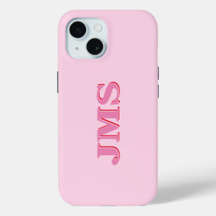 Moderne Roze Rode Driedelige Initiaal Monogram iPhone 15 Hoesje