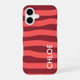 Moderne Roze Rode Golf Strepen Naam iPhone 16 Hoesje