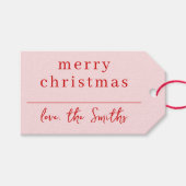 Moderne roze & rode grillige Kerstmis familienaam Cadeaulabel (Voorkant (Horizontaal))