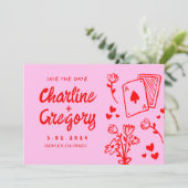 Moderne Roze & Rode Handschrift Bruiloft Save the  Kaart (Staand voorkant)