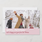 Moderne roze rode kerstakerbrede foto feestdagenkaart (Voorkant)