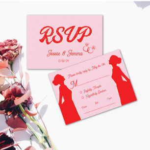 Moderne Roze & Rode Lesbische Trouw-RSVP RSVP Kaartje