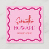 Moderne Roze & Rode Retro Stijl Make-up Kunstenaar Vierkante Visitekaartje (Voorkant)