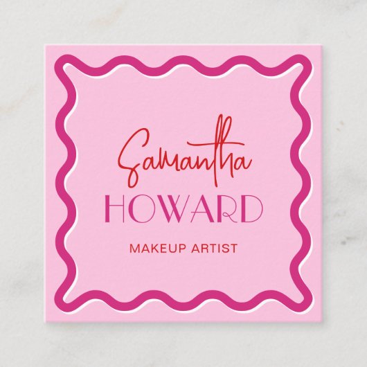 Moderne Roze & Rode Retro Stijl Make-up Kunstenaar Vierkante Visitekaartje (Voorkant)