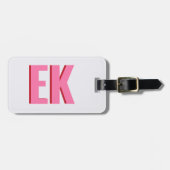 Moderne Roze Rode Schaduw Monogram Adres Telefoon Bagagelabel (Voorkant horizontaal)
