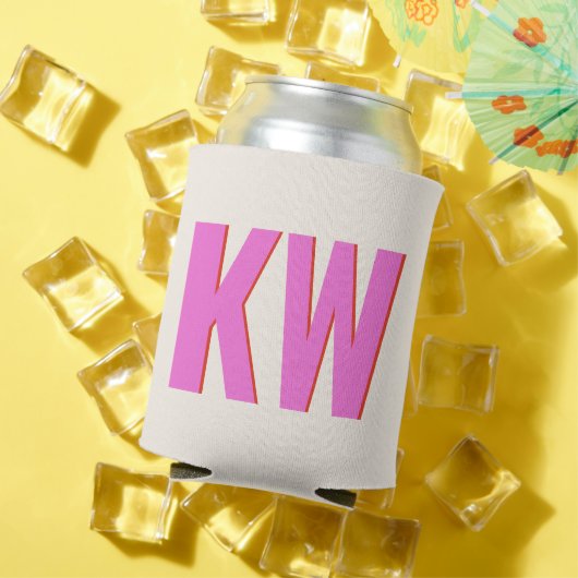 Moderne Roze Rode Schaduw Monogram Gepersonaliseer Blikjeskoeler (Insitu Zomer)