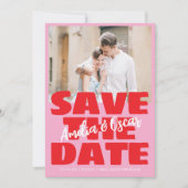 Moderne Roze Rood Foto Speels Krachtig Modern Save The Date (Voorkant)