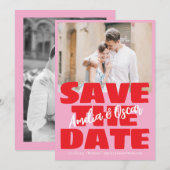 Moderne Roze Rood Foto Speels Krachtig Modern Save The Date (Voorkant / Achterkant)