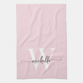 Moderne Roze Roos Aangepaste Monogram Naam Script Theedoek (Verticaal)