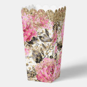 Moderne roze roos bloemenchique gouden glitter bedankdoosjes (Achterkant)