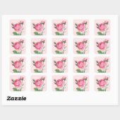 Moderne roze roos bloemige pastel vierkante sticker (Vel)