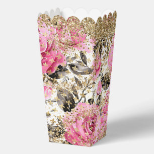 Moderne Roze Roos Bloemrijke Chic Goud Glitter Bedankdoosjes