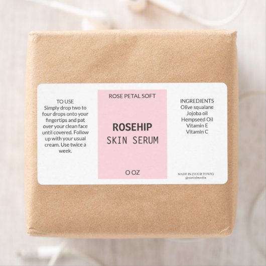 Moderne roze Rosehip Serum Product Labels (Insitu)