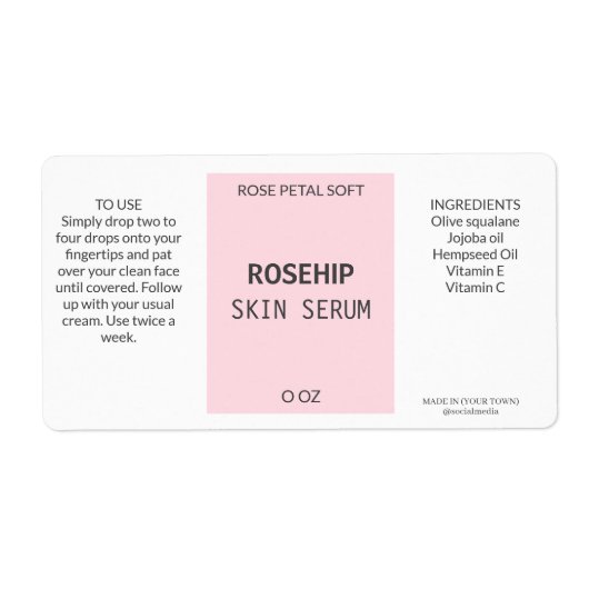 Moderne roze Rosehip Serum Product Labels (Voorkant)