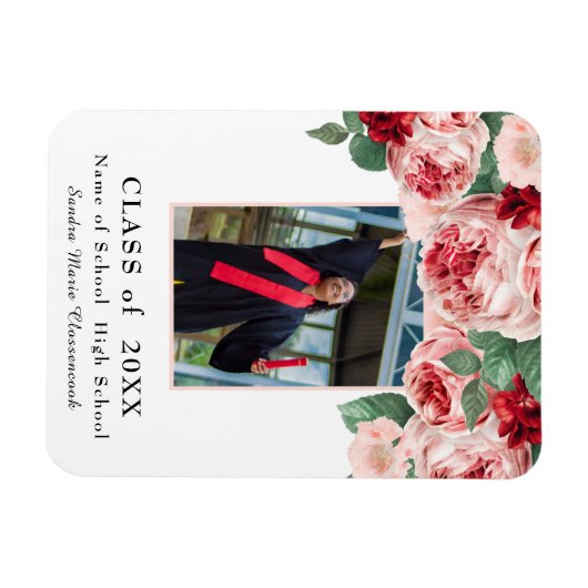 moderne, roze roze afstuderen aankondiging magneet (Horizontaal)