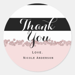 Moderne Roze Roze Goud Zwart & Witte Streep Ronde Sticker