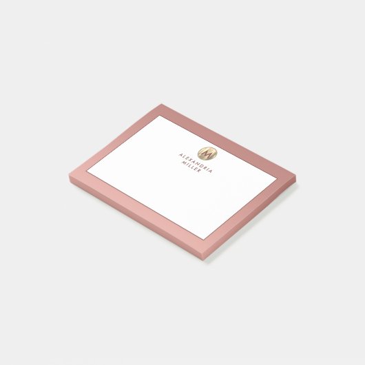 Moderne roze roze goudmonogram post-it® notes (Schuin)