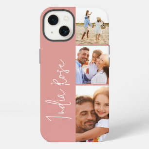 Moderne roze roze initialen monogram foto collage iPhone 13 hoesje