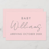 Moderne roze roze minimalistische zwangerschap aankondiging (Voorkant / Achterkant)
