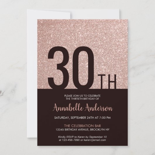 Moderne roze roze roze roodbruin 30e verjaardag kaart (Voorkant)