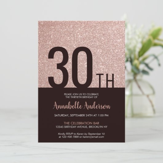 Moderne roze roze roze roodbruin 30e verjaardag kaart (Staand voorkant)