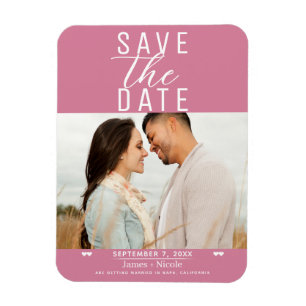 Moderne Roze Roze Save the Date Huwelijksfoto Magneet