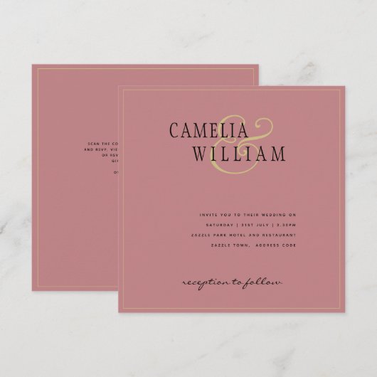 Moderne Roze Roze Stof Bruiloft Uitnodiging (Voorkant / Achterkant)
