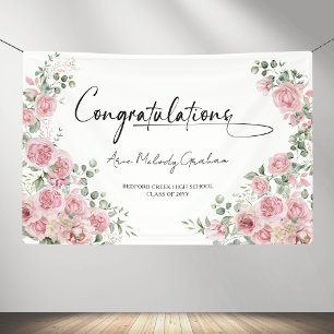Moderne Roze Rozen Felicitaties Afstudeerbanner Spandoek