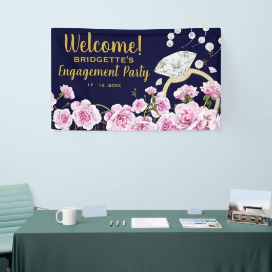 Moderne  roze rozen parels Verloving Spandoek (Beurs)
