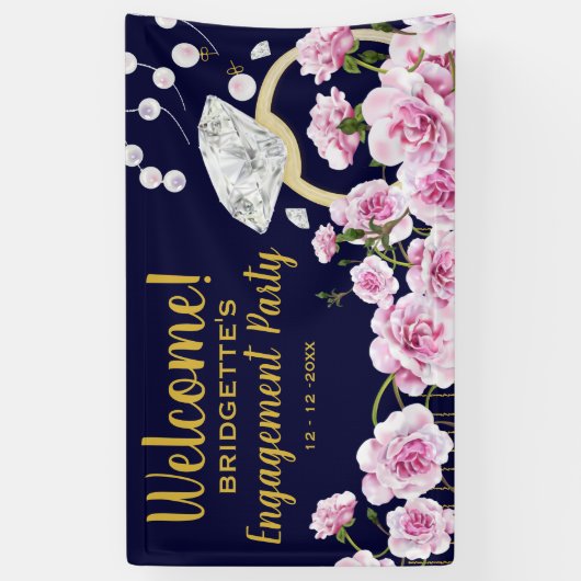 Moderne roze rozen parels Verloving Spandoek (Verticaal)