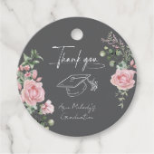Moderne Roze Rozen Script Afstudeerfeest Bedankjes Labels (Voorkant)