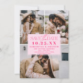 Moderne roze save the date 3 foto's raster collage (Voorkant)