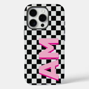 Moderne Roze Schaduw Monogram Dambord Initiaal iPhone 16 Pro Hoesje