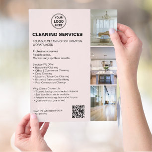 Moderne Roze Schoonmaakdiensten Foto Logo QR Flyer