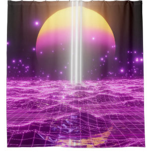 Moderne roze Sci Fi pop art scene3 Douchegordijn