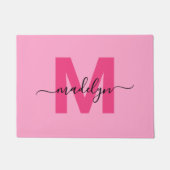 Moderne Roze Script Initiaal Monogram Naam Deurmat (Voorkant)