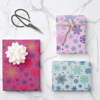 Moderne Roze Sneeuwvlok Kerst Patroon Set van Inpakpapier Vel