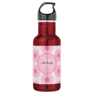 Moderne roze Stippen Geometrische monogram Waterfles