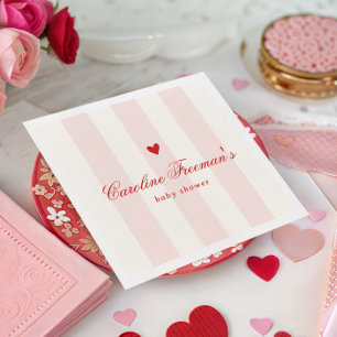 Moderne Roze Streep Hart Valentijnsdag Baby Shower Servet