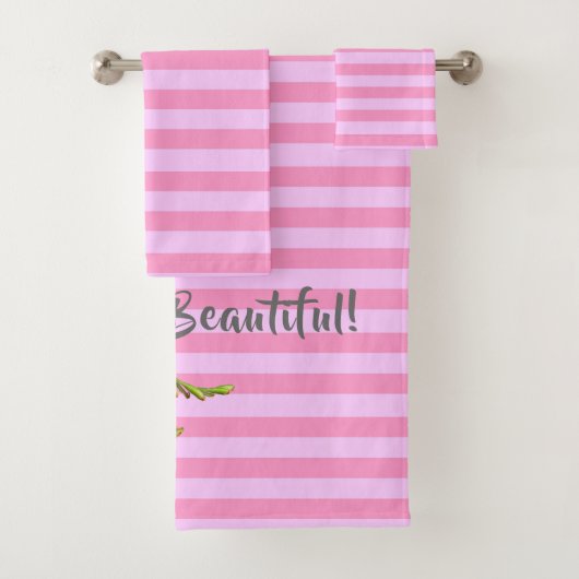 Moderne Roze Streep Kersebloesem Hallo Schone! Bad Handdoek (Insitu)