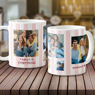 Moderne Roze Strepen 5 Foto Collage Familie Koffiemok