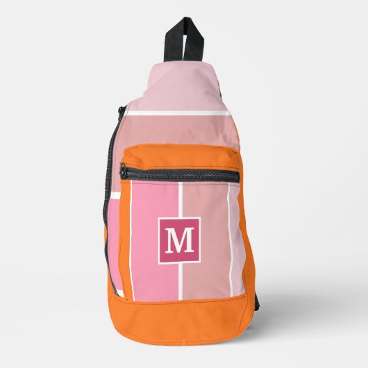 Moderne roze strepen met Monogram Sling Bag (Voorkant)
