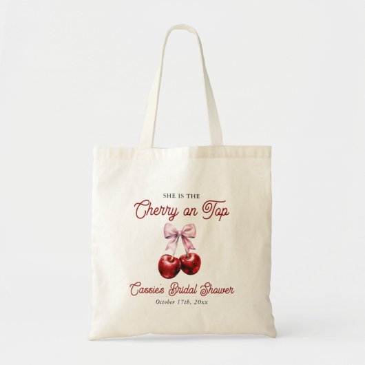 Moderne Roze Strik Bruiloft Feestje Met Kers Op De Tote Bag (Voorkant)