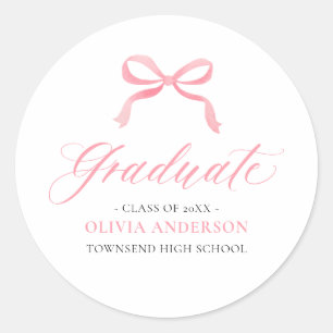 Moderne Roze Strik Coquette Afgestudeerde Afstuder Ronde Sticker