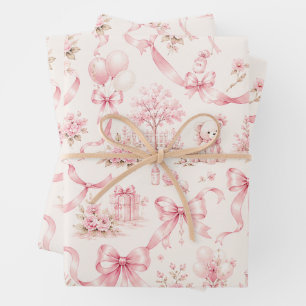 Moderne Roze Strik Inpakpapier Coquette Lint Vel