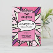 Moderne Roze Stripboek Thema Trouw Uitnodiging (Staand voorkant)