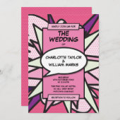 Moderne Roze Stripboek Thema Trouw Uitnodiging (Voorkant / Achterkant)