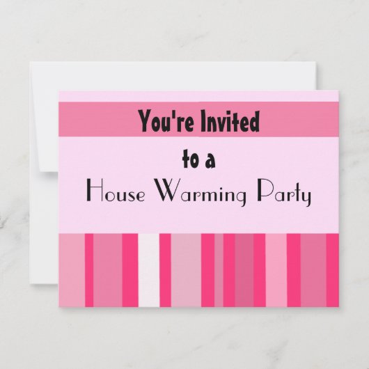Moderne roze Stripe House Warming Party Kaart (Voorkant)
